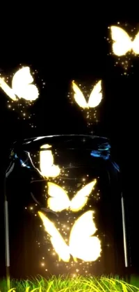 Bring your phone to life with this stunning live wallpaper! Featuring a mesmerizing digital art of a glass jar filled with beautiful butterflies that seem to be flying out of the jar