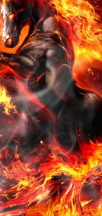 This phone live wallpaper features a stunning image of a man mounted on a fire horse