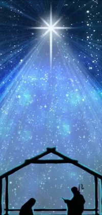 This phone wallpaper features a gorgeous nativity scene complete with a shining star above