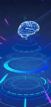 Introducing a trendy phone live wallpaper featuring a blue brain hologram on a dark digital background