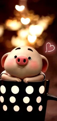 Looking for a captivating live wallpaper that's sure to delight your senses? Check out this adorable close-up of a cup with a pig inside! The cute little pig is smiling and radiating joy, creating a heartwarming vibe