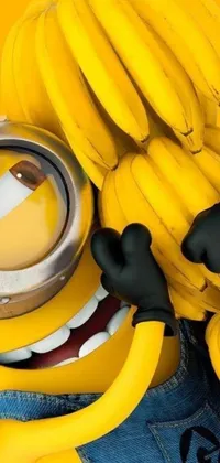 This live wallpaper features an iconic yellow minion with a bunch of bananas