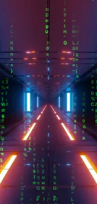 Get lost in a futuristic tunnel with glowing numbers in this captivating phone live wallpaper