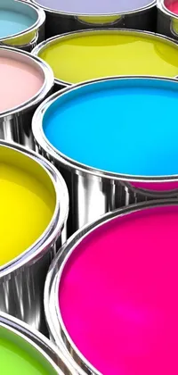 Looking for a colorful and stunning live wallpaper for your phone? Check out this photorealistic painting featuring paint cans lined up next to each other