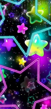 Get mesmerized by this stunning phone live wallpaper featuring a variety of colorful stars against a dark black background