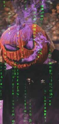 This live wallpaper features a mysterious hacker with a pumpkin on their head and a futuristic 2K aesthetic