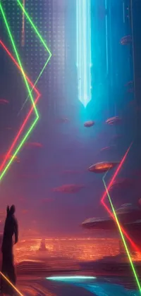 This phone live wallpaper showcases a stunning sci-fi fantasy world featuring a breathtaking beach next to a body of water