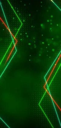 Looking for a trendy live wallpaper that will make your phone stand out? Look no further than this digital rendering of green and red neon lines on a black background, complete with futuristic triangles and steampunk lasers