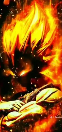 Enjoy this stunning live wallpaper for your phone! Featuring an eye-catching character in a dynamic pose with a blazing background of fire