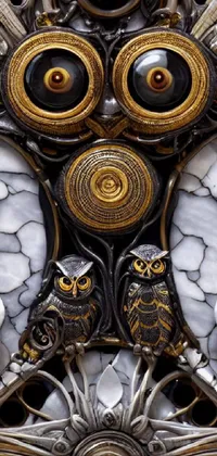 This phone live wallpaper boasts an ultra-detailed close up of an owl sculpture