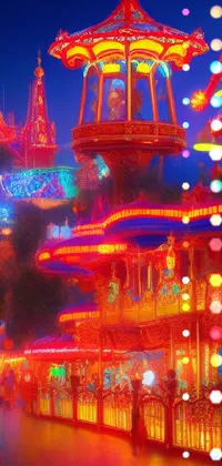 This lively live wallpaper depicts a city street aglow with vibrant lights and neon signs
