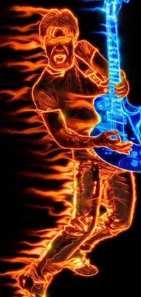 This live wallpaper depicts a guitar player in the dark, playing an electric guitar