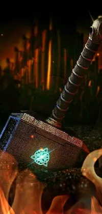 This live phone wallpaper features Thor's massive neon glowing axe with silver runes etched on it