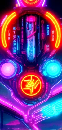 This cyberpunk-themed phone live wallpaper features a stunning neon sign on the side of a building, showcasing popular cyberpunk art styles inspired by futuristic and dystopian-themed Japanese temple, and advanced technologies like glass oled mecha visor, and cyberpunk fighter jet with neon lights