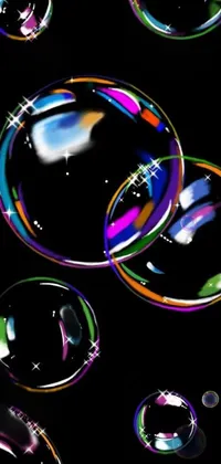 This phone live wallpaper features a beautiful digital painting by a talented artist, showcasing a group of lively soap bubbles floating gracefully on a black backdrop