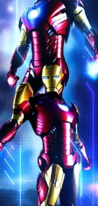 This live wallpaper features a stunning photorealistic close-up photograph of a full-color Iron Man statue