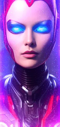 This live wallpaper features a stunning close-up of a person's face with bright blue eyes, rendered in high resolution using the Redshift engine