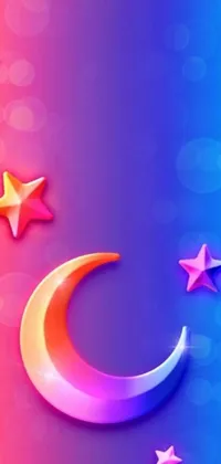This lively, vibrant phone live wallpaper features a colorful, animated background with stars, a glowing crescent moon, and a customizable profile picture