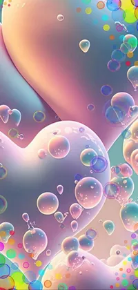 Looking to beautify your phone's home screen with a livelier wallpaper? This digital artwork is just what you need! Showcasing an array of heart-shaped bubbles in charming pastel colors, which gives an air of playfulness and levity to your device