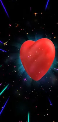 Decorate your phone's home screen with this stunning red heart live wallpaper, featuring a glittering universe of stars set against a sleek black background