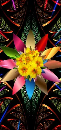 This phone live wallpaper features a close-up of a colorful flower set against a black background