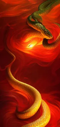 Get lost in the mesmerizing beauty of this stunning phone wallpaper that features a close-up of a snake on a striking red background