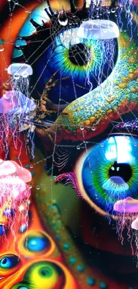 This animated phone wallpaper features a close-up of a digital art painting depicting a mesmerizing eye