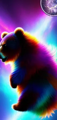 Looking for a stunning phone live wallpaper? Check out this amazing digital art of a flying bear! The furry bear is beautifully designed with intricate details on its fur and wings, all set against a colorful gradient background
