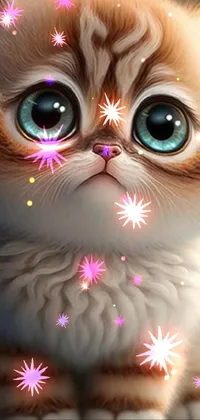 This phone live wallpaper features a close-up of a blue-eyed kitten with furry art and 3D animation