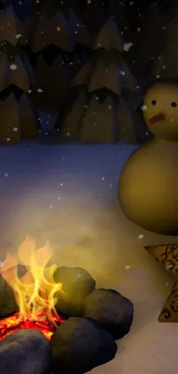 This live wallpaper adds a winter feel to your phone with a charming snowman standing next to a warm fire in the snow