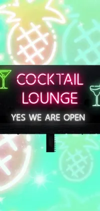 Enjoy a colorful and energetic neon wallpaper featuring a bold cocktail lounge sign against a black backdrop