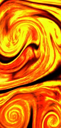 This phone live wallpaper features a digital art painting of orange and yellow swirls against a black background