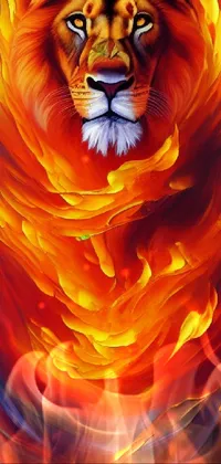 Enhance your mobile phone display with a stunning live wallpaper of a lion engulfed in flames