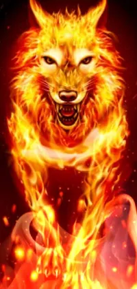 Get ready for an incredible phone wallpaper with a stunning digital art image of a fire wolf running through the air