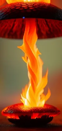 This phone live wallpaper features a striking close-up of a burning object on a table created in stunning digital artwork
