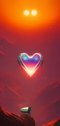 This lively phone wallpaper features a heart-shaped object that floats in the sky