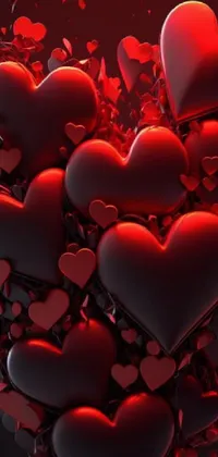 This smartphone live wallpaper boasts a beautiful design of red hearts on a black background, with a Tumblr-inspired aesthetic, styled in neon red and obsidian hues