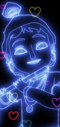 This phone wallpaper features a stunning neon lineart drawing of a man holding a baby in a romantic gesture