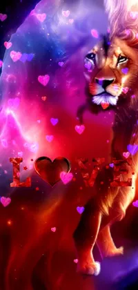 Decorate your phone screen with this breathtaking live wallpaper featuring a majestic lion on a galaxy background