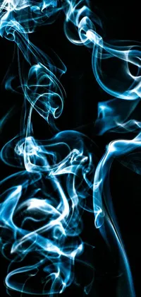 This mystifying phone live wallpaper features a captivating close-up of light blue smoke swirling on a black background