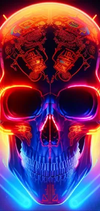 This live wallpaper for your phone features a detailed vector art depiction of a skull highlighted by neon lights