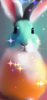 This phone live wallpaper features a charming digital painting of a rabbit holding an orange that adds an adorable and playful touch to your mobile device