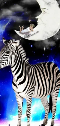Experience an otherworldly vibe on your phone with this stunning live wallpaper featuring a majestic zebra standing amidst a galaxy
