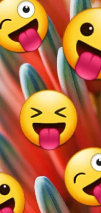 This live phone wallpaper features a colorful and playful design of toothbrushes with emoticons