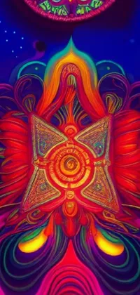 Looking for an ultra-fine detailed painting phone live wallpaper with vibrant colors and intricate psychedelic patterns? Look no further than this stunning solarpunk phoenix wallpaper! Emitting an evil red aura, this symmetrical illustration features the ajna chakra and is perfect for those who love vibrant colors and psychedelic art