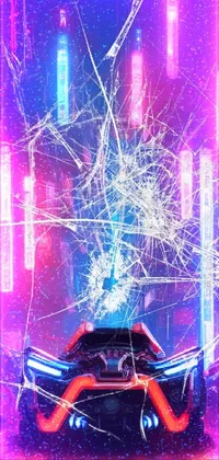 This futuristic phone live wallpaper depicts a high-tech car speeding through a neon-lit city at night