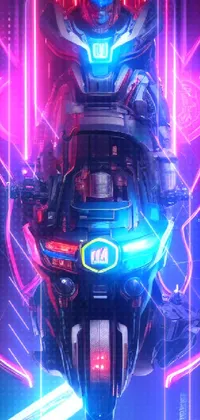 This stunning live wallpaper features a highly detailed cyberpunk art depicting a man on a motorcycle in a neon-outlined Cybertronian cityscape