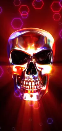 Get ready for an electrifying experience with this phone live wallpaper! Featuring a striking, chrome red skull reminiscent of heavy metal art, this digital masterpiece is a true visual treat
