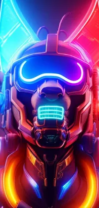 This phone live wallpaper features a close-up of a futuristic helmet against a backdrop of a dark, starry sky with bursts of neon blaster fire and neon wiring
