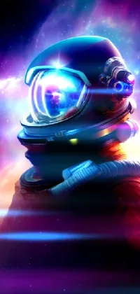 Experience an out-of-this-world live wallpaper for your phone with a stunning close-up of a space suit in striking high-contrast and vivid colors
